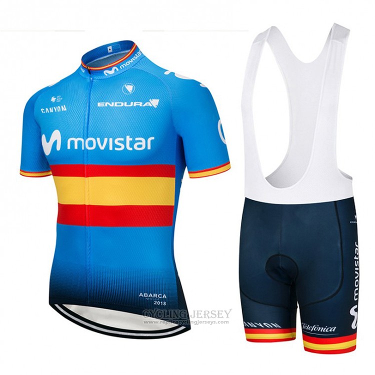 2018 Cycling Jersey Movistar Champions Spain Blue Short Sleeve and Bib Short